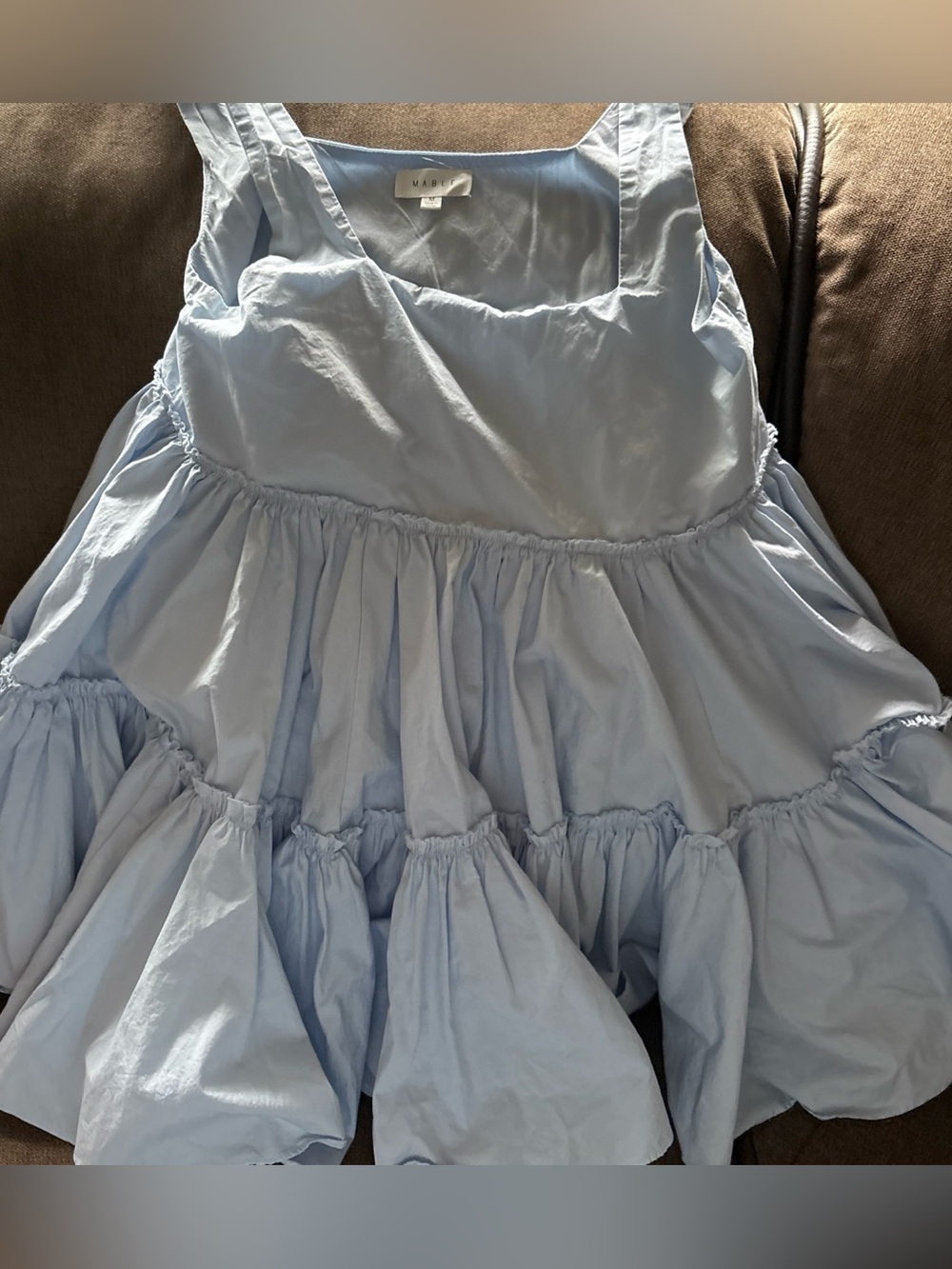 Mabel Light Blue Babydoll Mini Dress Tiered Ruffle Twirl Coquette Dress Size M